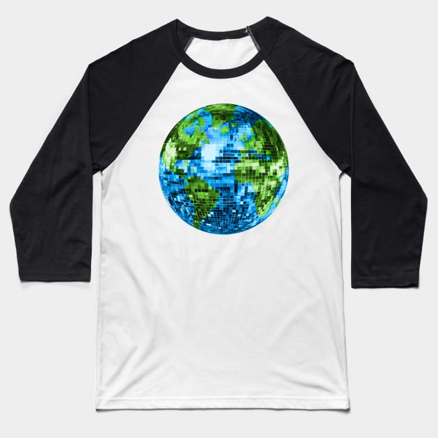 Galactic Disco Ball Planet Earth Baseball T-Shirt by Art by Deborah Camp